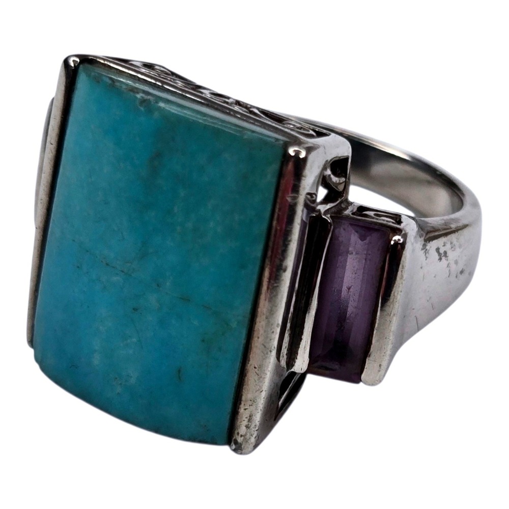 Ross Simons Ring Sterling Silver Size 5.75 Faux Turquoise Amethyst Filigree 6.9g